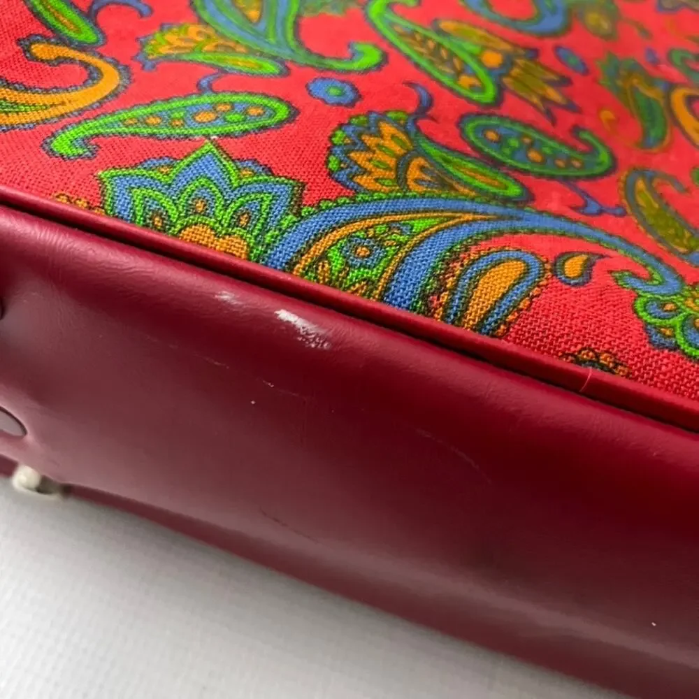 Vintage 60's‎ 70's Paisley Red Travel Luggage Overnight